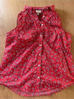 St. John's Bay 100% Cotton Red Sleeveless Button-Front Floral Top